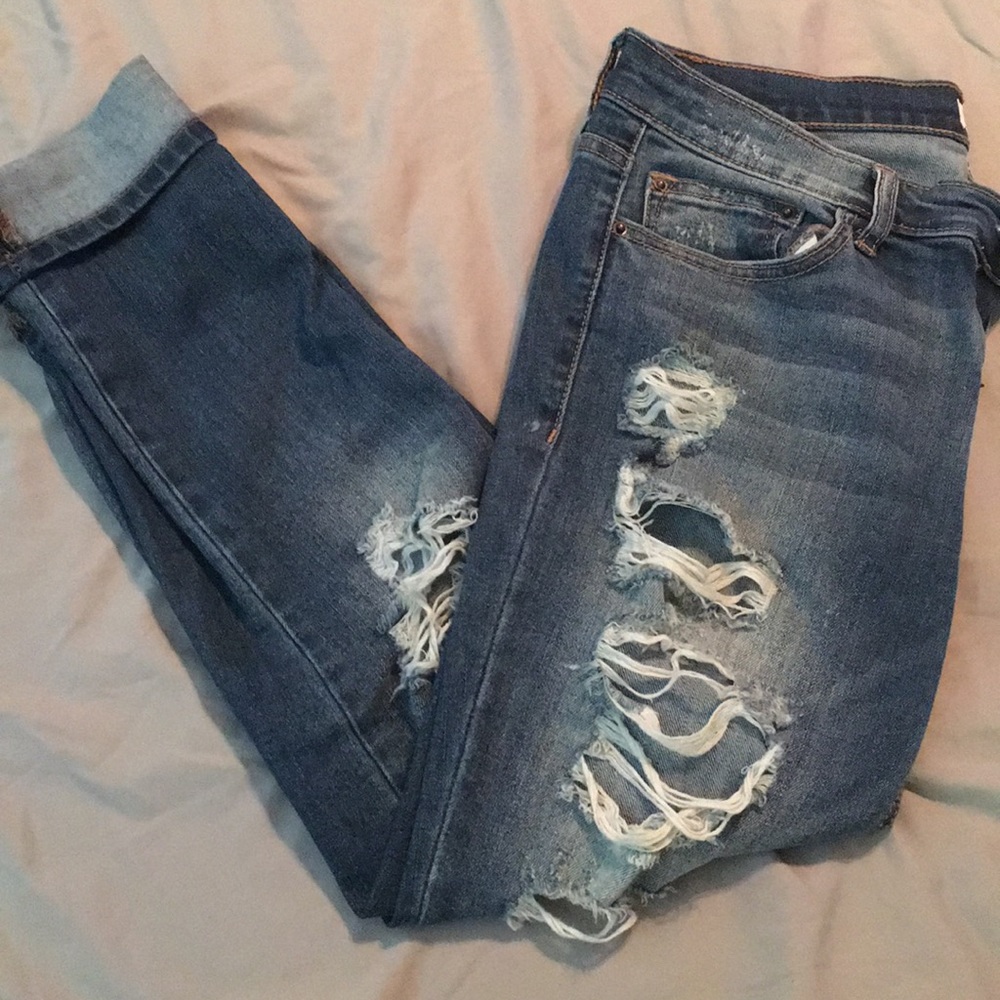 Distressed boyfriend style jeans